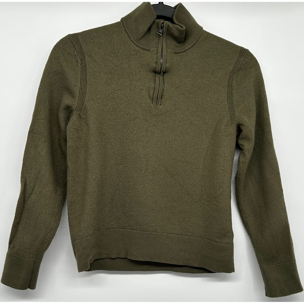 Banana Republic Italian Merino Wool Quarter Zip Sweater Olive Green Womens M